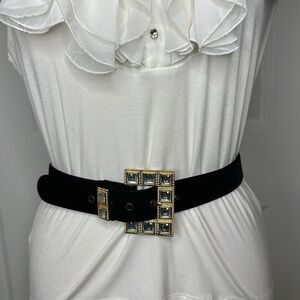 Anne Klein for Calderon Vintage Leather Velvet Belt with Crystal Buckle SzM
